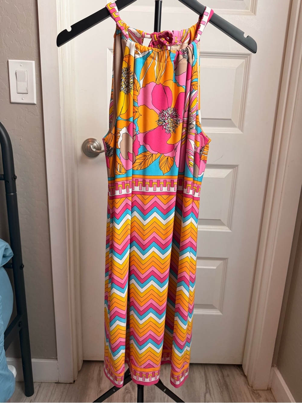 Trina Turk Multicolor Floral Halter Dress in Pink, Yellow, Turquoise, Cream - Picture 2 of 4